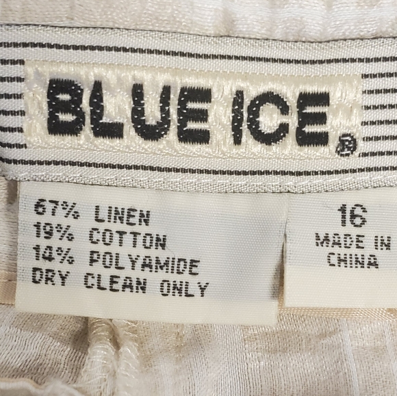 Vintage 1980's Blue Ice Gold Leaf Print Linen Blend Wide Leg Pants 16 - Picture 2 of 6